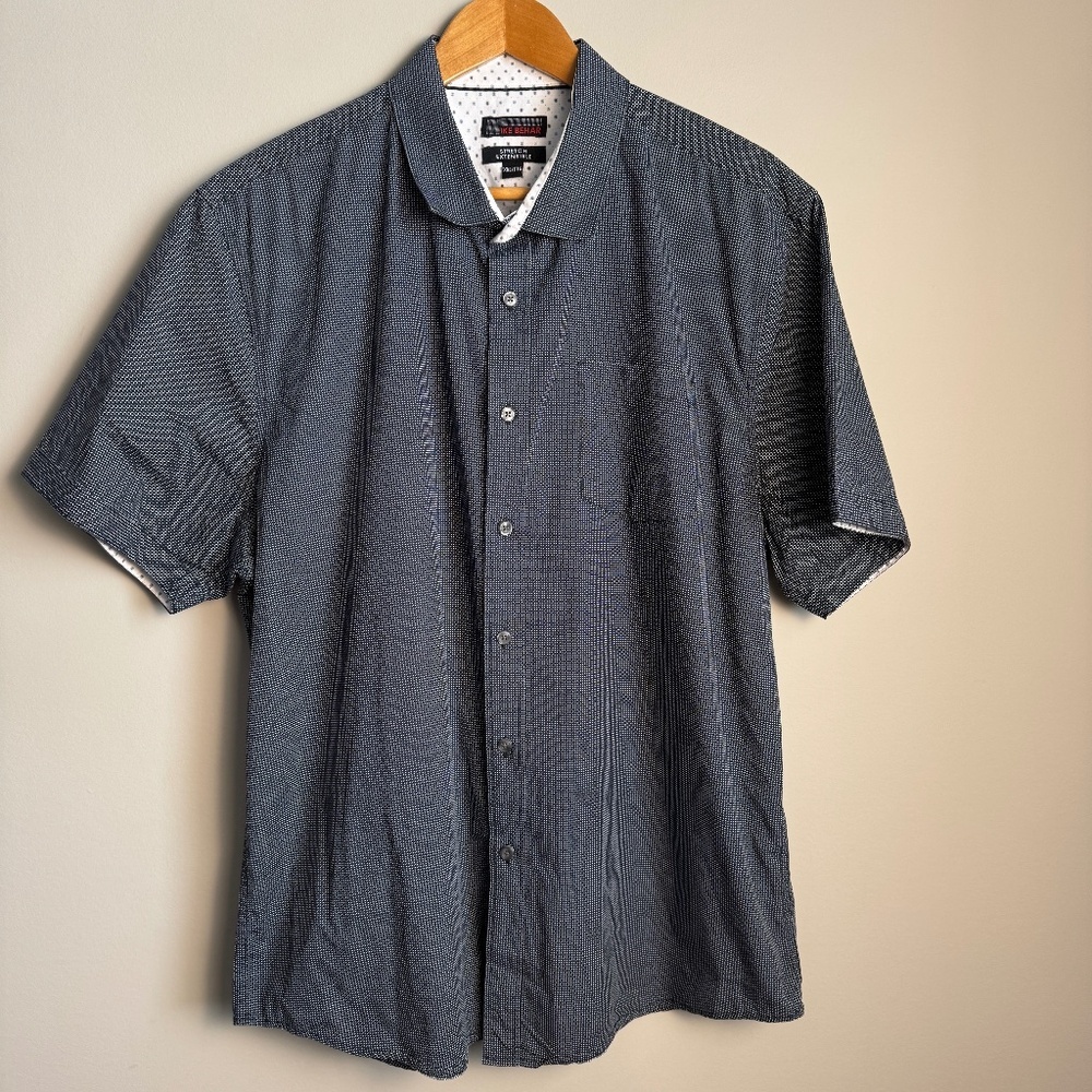 IKE Behar Men's Short‎ Sleeve X Patterned Casual Button Up Shirt Charcoal XXL